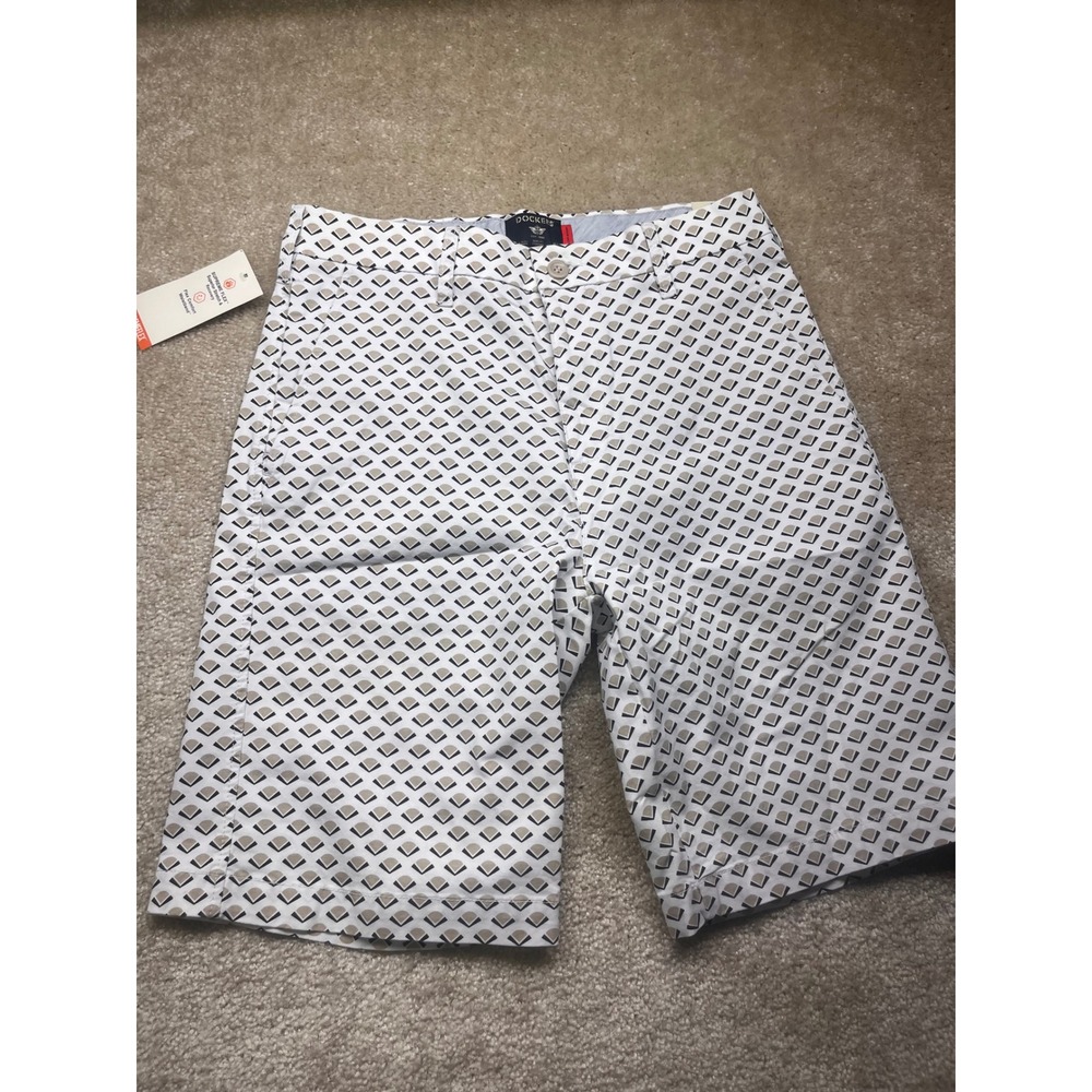 Dockers Mens Ultimate Short Supreme Flex White Geometric Fan Print Size 30 NWT